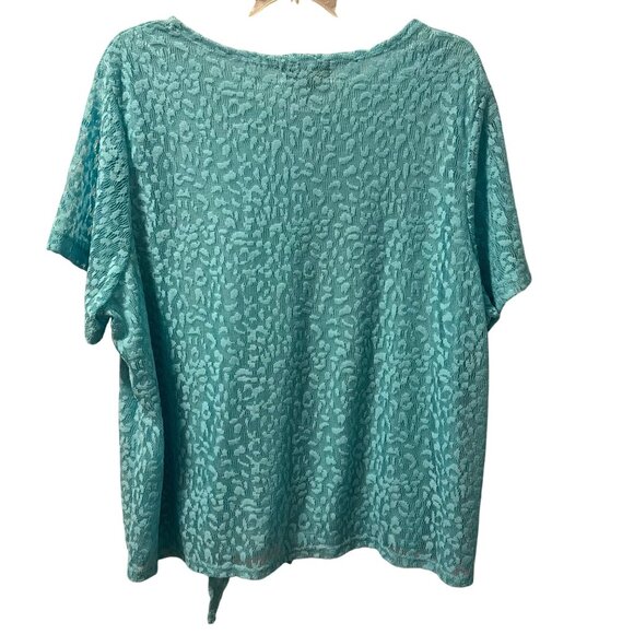 C.D. Daniels 2X Turquoise Short Sleeve Tie-Front Top blouse - Picture 12 of 12